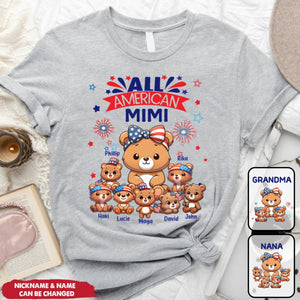 Nana Grandma Cute Bear 4th of July Gift Personalized Pure Cotton T-Shirt