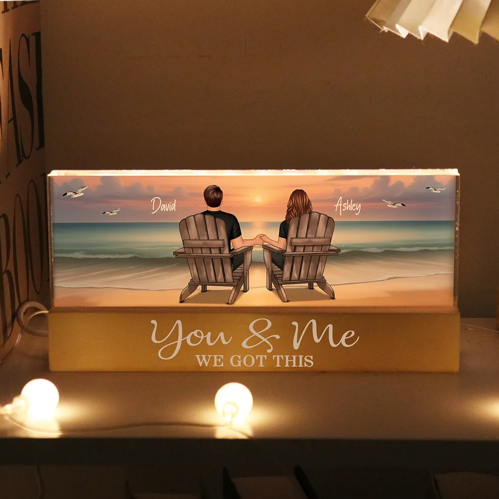 Personalized Acrylic Block LED Night Light - Eternal Sunset Beach Couple