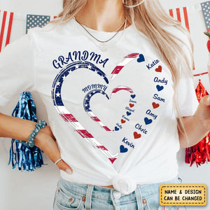 4th of July Grandma Mom Kids Heart In Heart Personalized T-Shirt