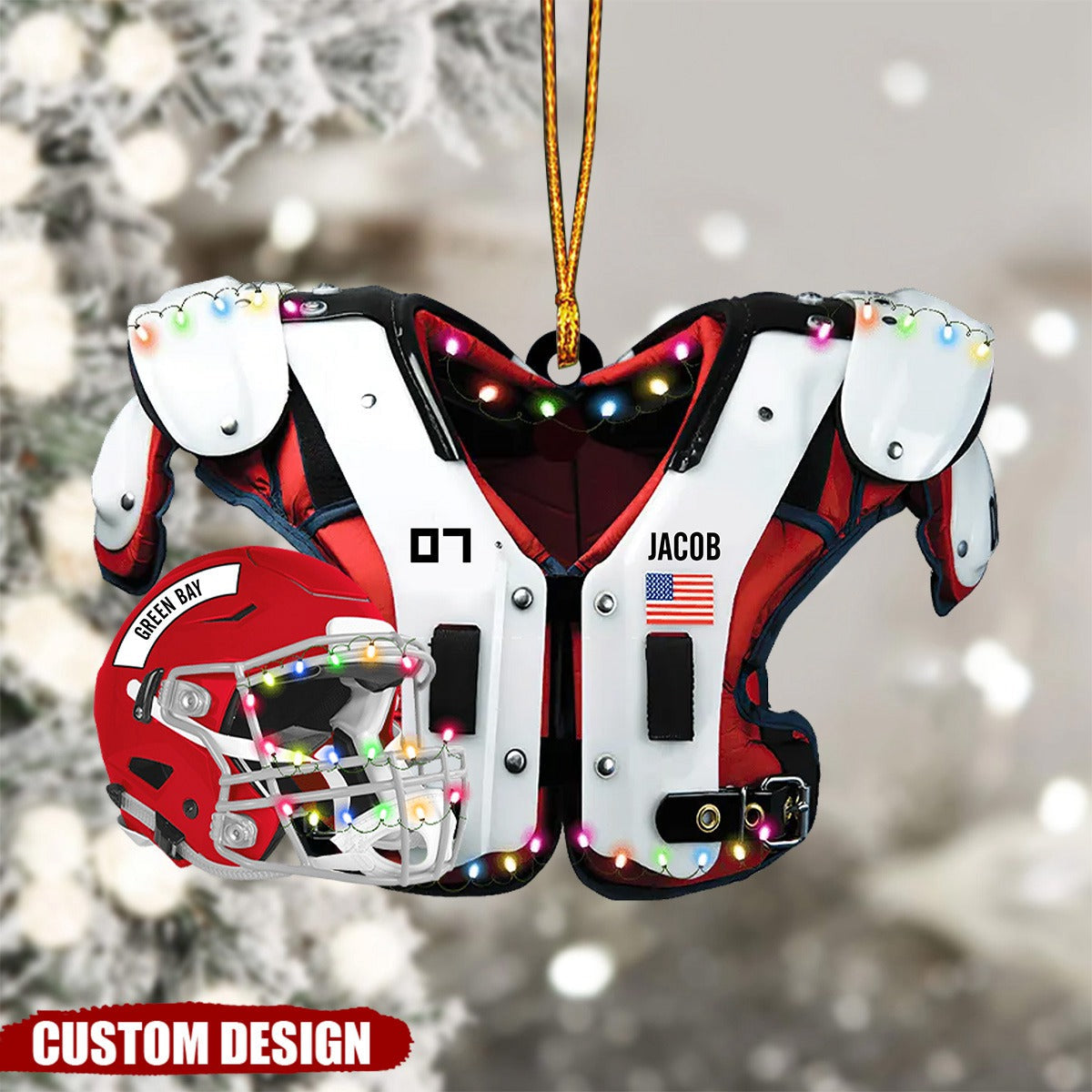 American Football Shoulder Pads & Helmet Personalized Ornament