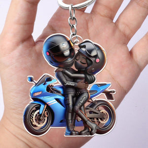 Motorcycle Pretty Cartoon Couple Personalized Acrylic Keychain,Gift For Biker Couple