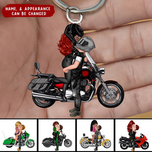 Kissing Doll Motorcycle Couple - Personalized Acrylic Keychain - Gifts For Boyfriend Girlfriend