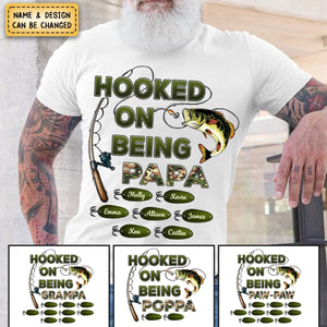 Personalized Hooked On Being Dad/Grandpa Fishing Camouflage Pure Cotton T-Shirt