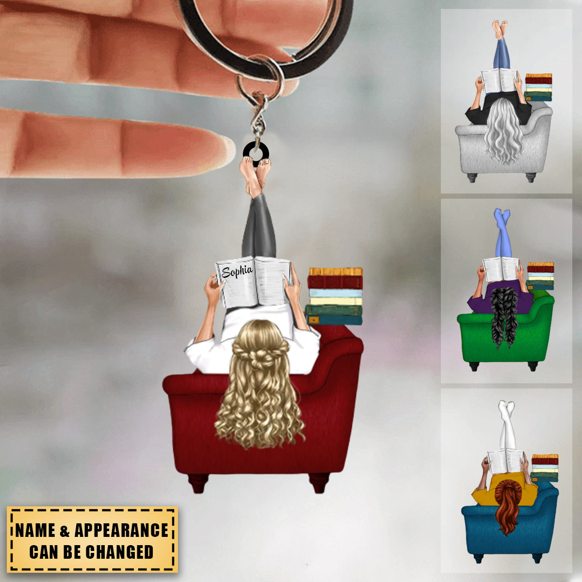 Personalized Reading Book Backview Woman  Keychain