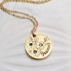 Personalized Birthstone Mother Grandma Flower Necklace