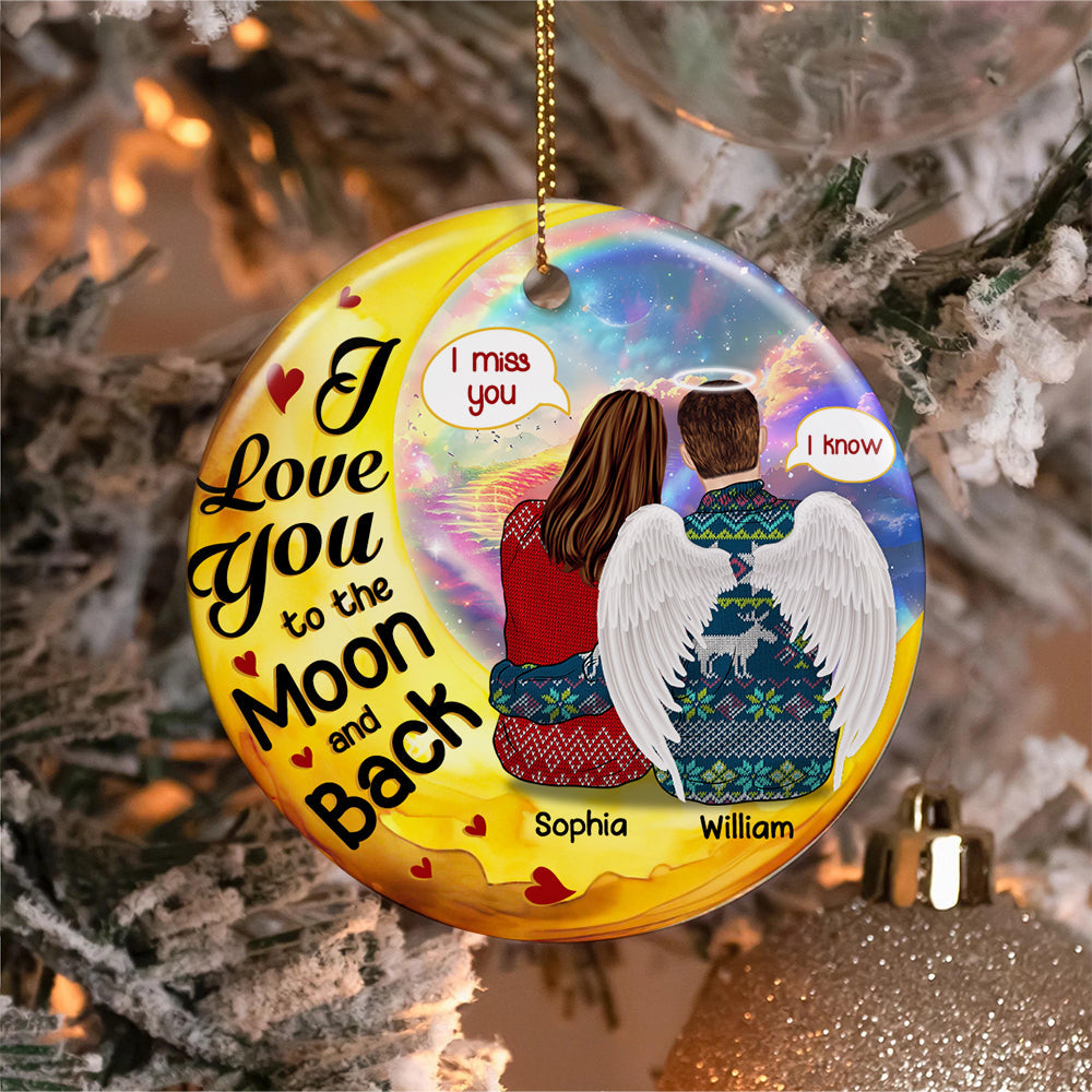 I Love You to the Moon and Back Couple Personalized Christmas Ceramic Ornament