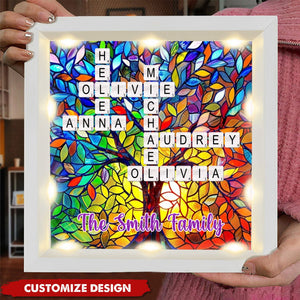 Personalized Rainbow Family Tree Name Crossword Shadow Light Box