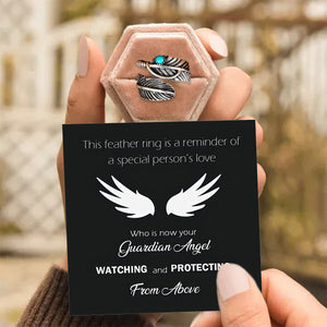 For Memorial- Your Guardian Angel Watching and Protecting Feather Turquoise Ring