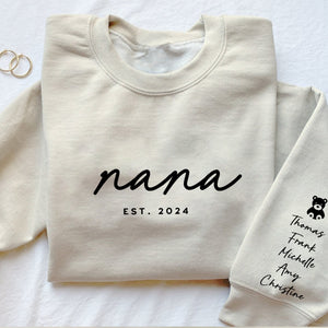 Personalized Mama Est Heart Sweatshirt with Kid Names on Sleeve