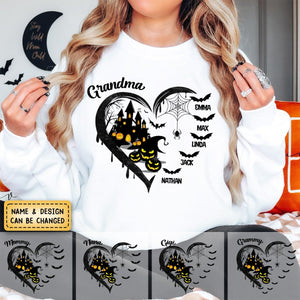 Halloween Grandma Mom Black Bats Heart Personalized Sweatshirt