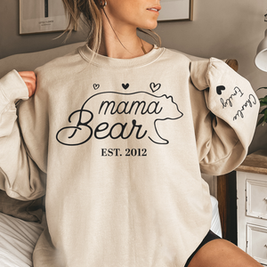 This Mama Bear Wears Her Heart On Her Sleeve - Family Personalized Unisex Sweatshirt