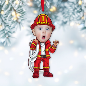 Custom Funny Photo Gifts For Kid Personalized Christmas Firefighter Ornament