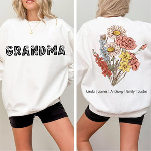 Personalized Birth Flower Family Bouquet Names Mom's Garden Sweatshirt