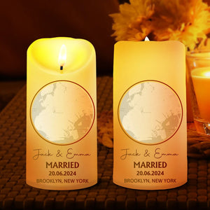 Personalized Flameless LED Candle - Location Map Married Engaged Couples