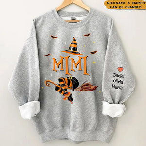 Personalized Nana Life Witch Halloween Sweatshirt With Grandkids Name On The Sleeve