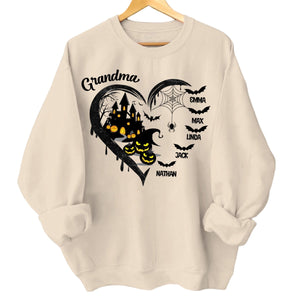 Halloween Grandma Mom Black Bats Heart Personalized Sweatshirt