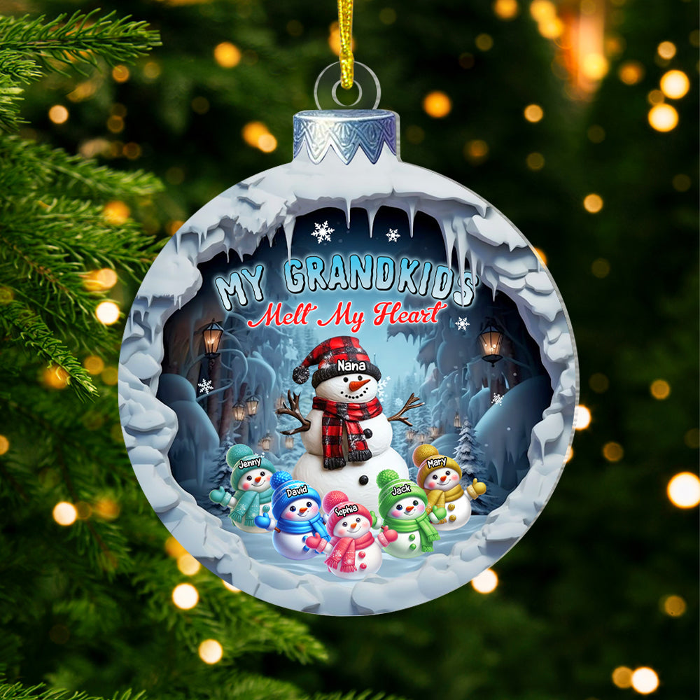 Personalized Christmas Acrylic Ornament Cute Snowmies My Grandkids Melt My Heart Grandma