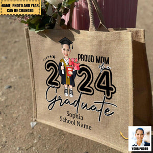 Personalized Proud Mom Of A Graduate Jute Tote Bag