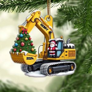 Personalized Xmas Excavator Construction Acrylic Ornament For Kids, Ornament Backhoe