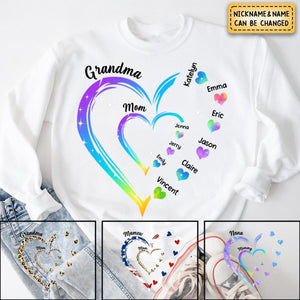 Personalized Heart Mom Grandma And Kids Shirt, Custom Name Sweatshirt