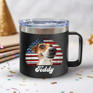 Dog Cat Vintage Retro Photo - Personalized 14oz Stainless Steel Tumbler With Handle