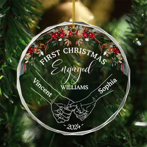 Holding Hands First Christmas Couple - Personalized Circle Glass Ornament