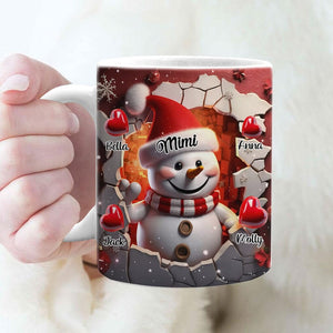 Red Snowman Grandma With Heart Kids - Personalized 15oz Christmas Mug