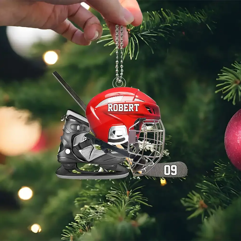 Personalized Hockey Helmet Shaped Ornament – Gift For Hockey Lovers