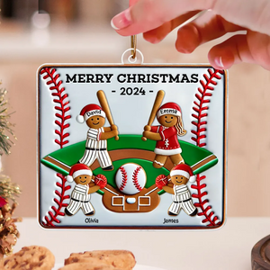 Happy Baseball Family Playing On Field Sport Lover Personalized Christmas Acrylic Ornament