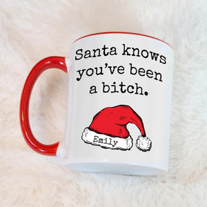 Personalized Accent Mug-Funny Santa Coffee Red Handle Mug Rude Christmas - Sarcastic Gifts