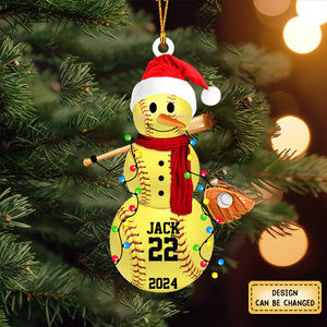 Baseball Snowman - Gifts For Players, Team, Boys - Personalized Acrylic Ornament