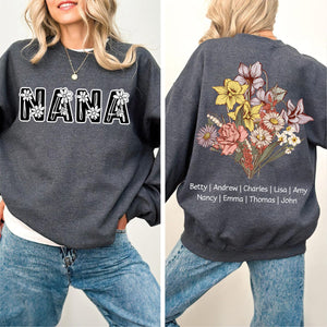 Personalized Birth Flower Family Bouquet Names Mom's Garden Sweatshirt