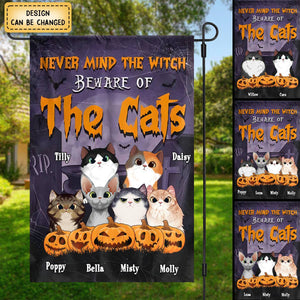 Never Mind The Witch Beware Of The Cat - Personalized Funny Cat Flag, Halloween Ideas