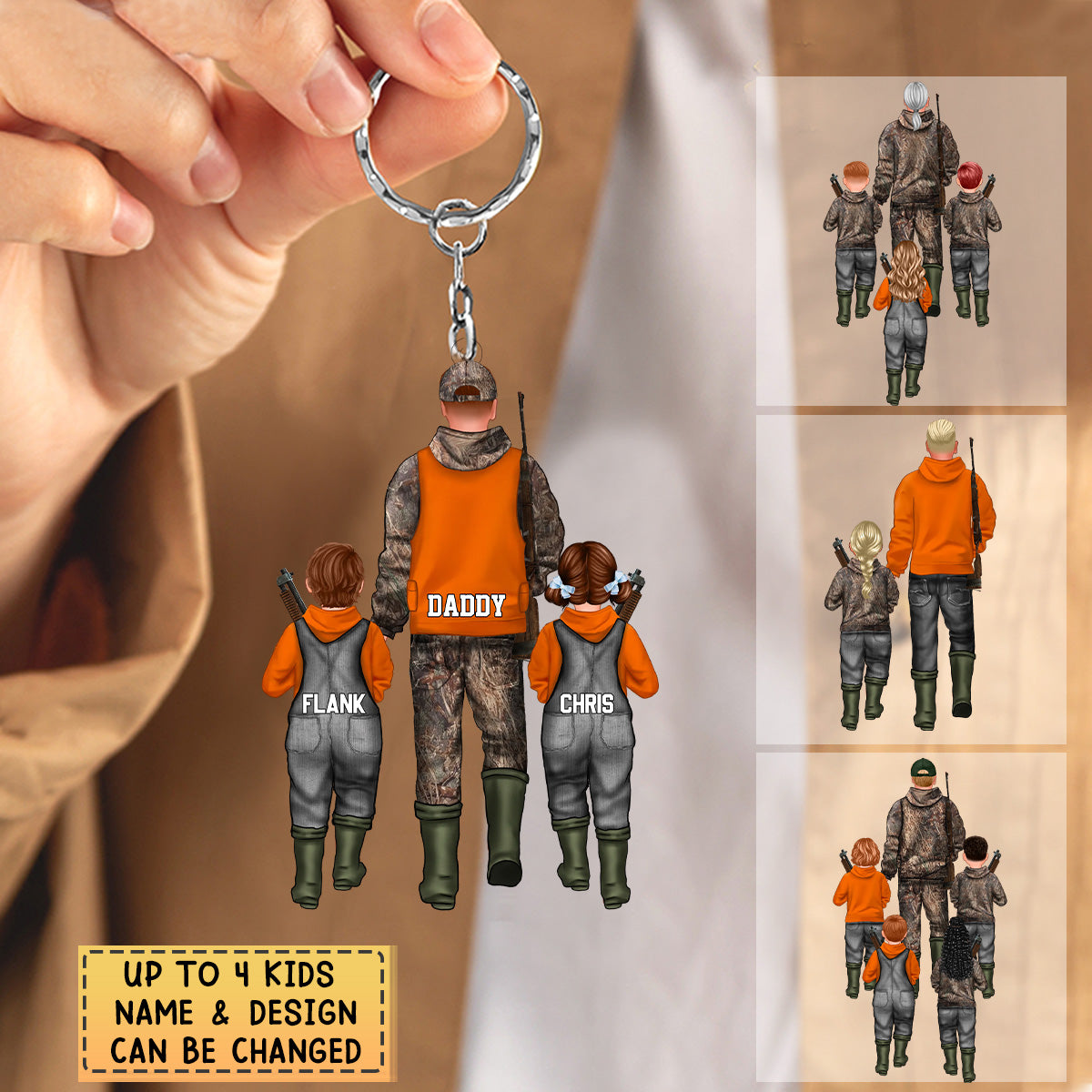 Personalized Hunting Dad& Kids Acrylic Keychain