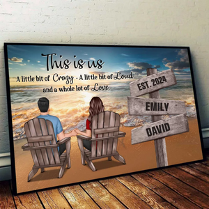 Romantic Beach Landscape Couple Sitting Holding Hands Sign Posts Personalized Poster