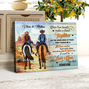 When Two Hearts Make A Stand Together Personalized Cowboy Horse Couple Canvas/Poster