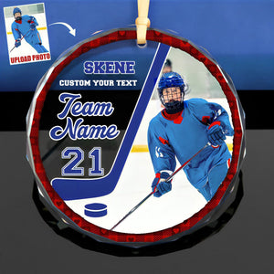 Custom Photo Gift For Ice Hockey Player Personalized Christmas Crystal Glass Ornament