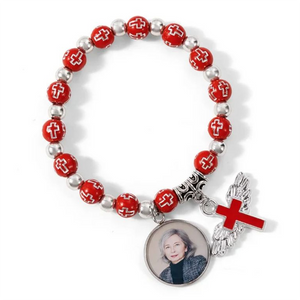 Personalized Cross Elastic Cord Commemorative Bracelet With Angel Wings