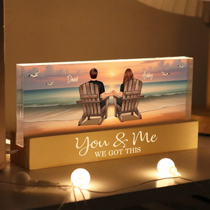 Personalized Acrylic Block LED Night Light - Eternal Sunset Beach Couple