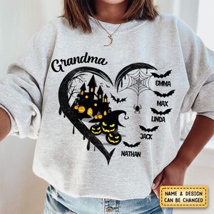 Halloween Grandma Mom Black Bats Heart Personalized Sweatshirt