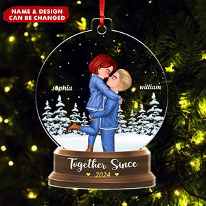 Couple Hugging In Snow Globe Personalized Acrylic Ornament