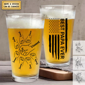 Personalized Best Dad Papa Grandpa Ever Fist Bump Outline Beer Glass