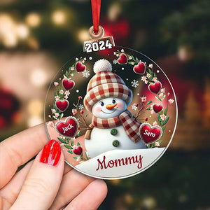 Happy Flower Snowman Grandma Mom Sweet Heart Personalized Christmas Ornament