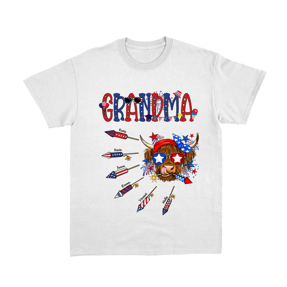 Personalized Grandma Patriotic With Firecrackers, Cute 4Th Of July T-Shirt