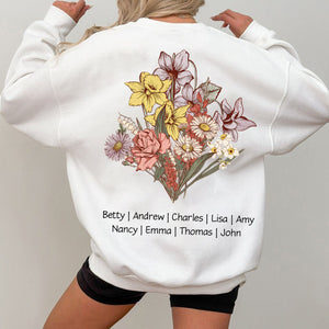 Personalized Birth Flower Family Bouquet Names Mom's Garden Sweatshirt