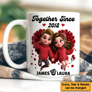 Gift For Couple Together Since Cartoon Style Personalized Ceramic Accent Mug