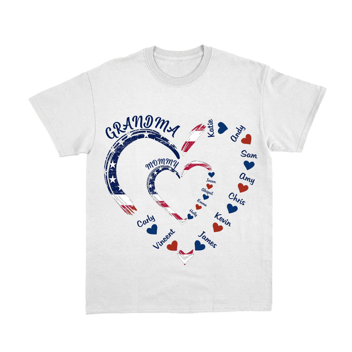 4th of July Grandma Mom Kids Heart In Heart Personalized T-Shirt