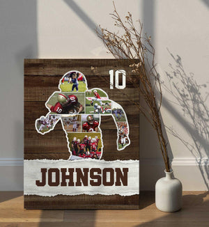 American Football Photo Collage Personalized Canvas/Poster,Football Player Son Grandson Birthday Gift