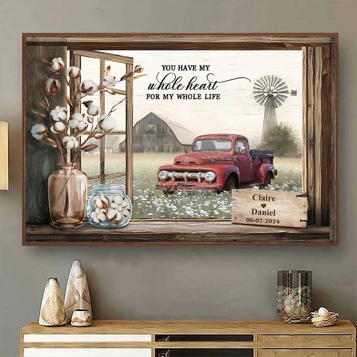 Personalized Anniversary Gift For Couples Floral Farm Truck Poster Wall Art