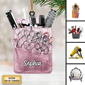 Personalized Name Hair Stylist Tool Christmas Ornament, Gift For Hairdresser Barber